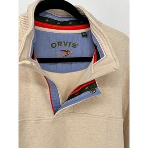ORVIS‎ Men's Quarter Zip Pullover Sweater Light Beige Fleece Size XL